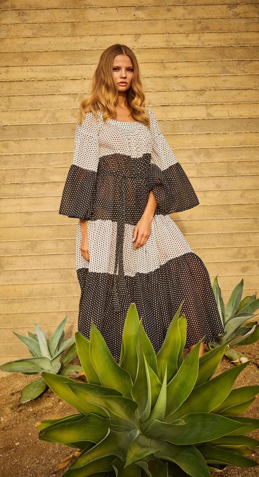 Lisa Marie Sheer Polka Dot Tiered Dress