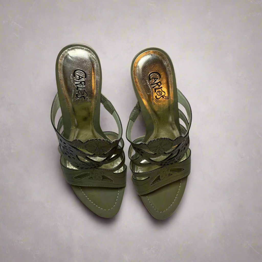 Carlos Santana Fern Green Floral Slip On Heel