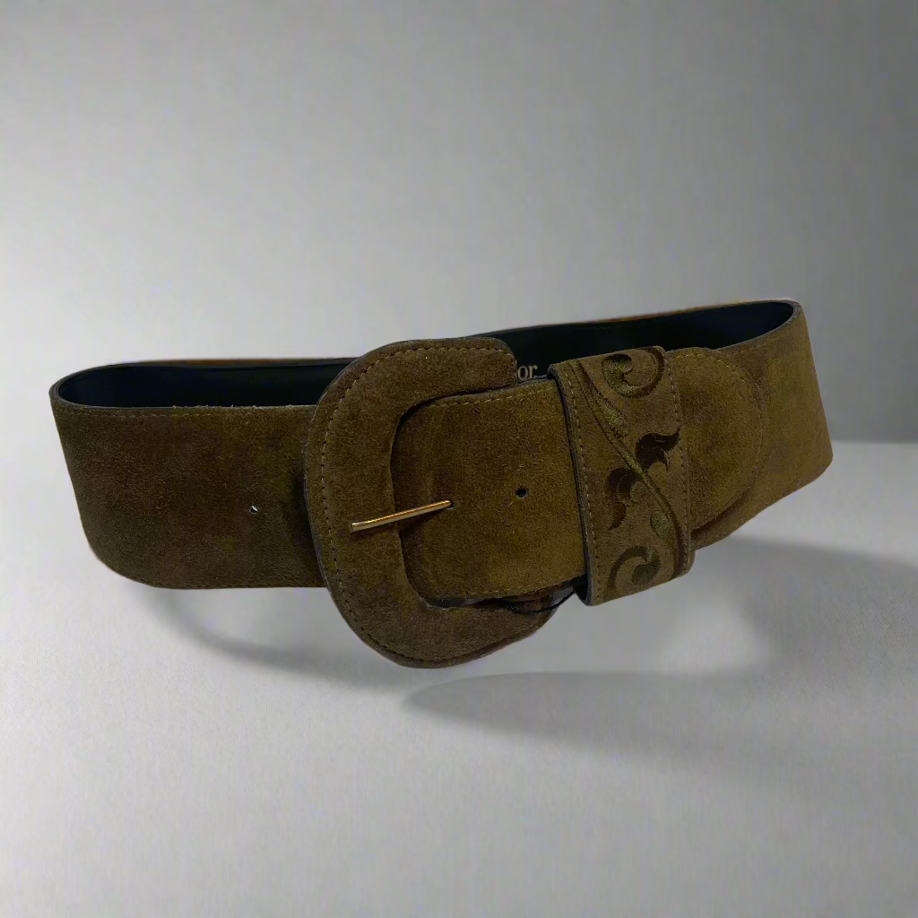 Ann Taylor Suede Thick Embroidered Chunky Belt