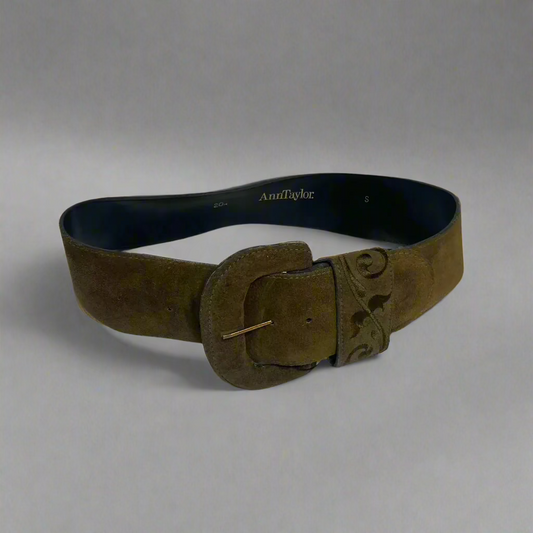 Ann Taylor Suede Thick Embroidered Chunky Belt