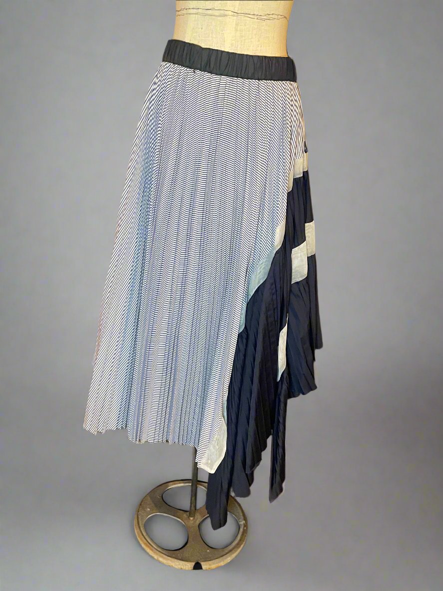 NEW Sacai Deconstructed Blue and White Striped Cotton Asymmetrical Skirt