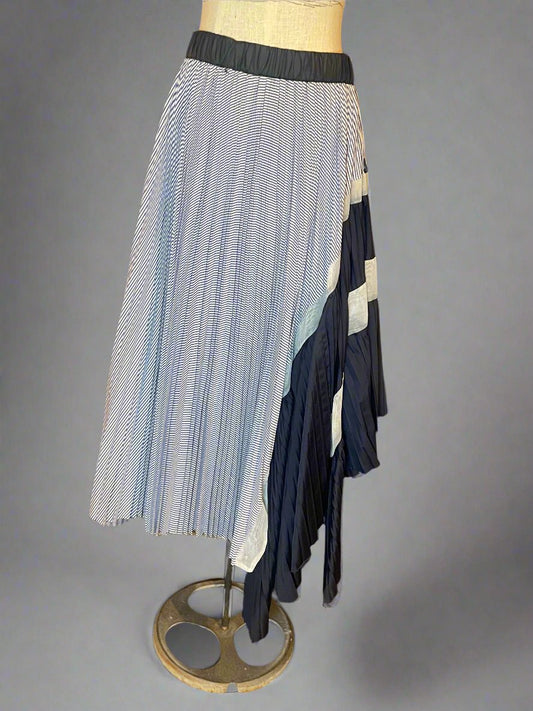 NEW Sacai Deconstructed Blue and White Striped Cotton Asymmetrical Skirt