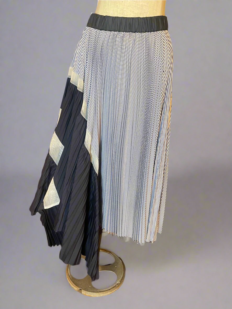 NEW Sacai Deconstructed Blue and White Striped Cotton Asymmetrical Skirt