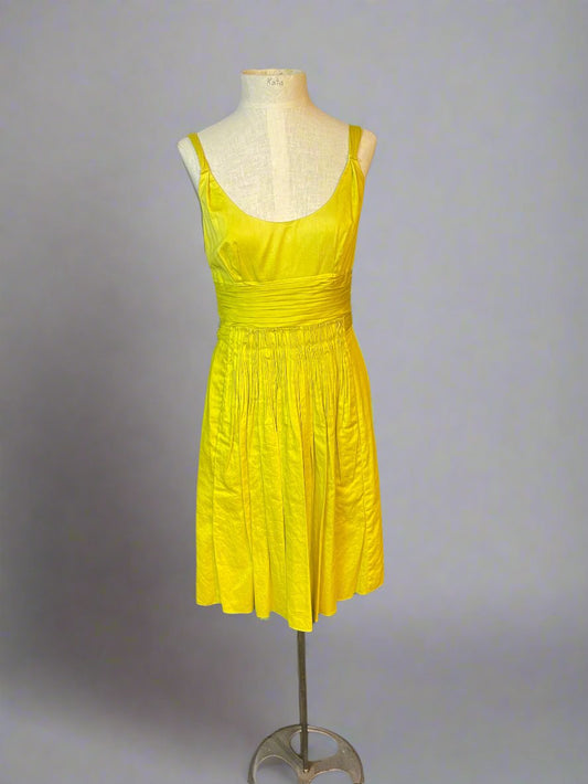 Prada Cotton Pleated Chartreuse Dress