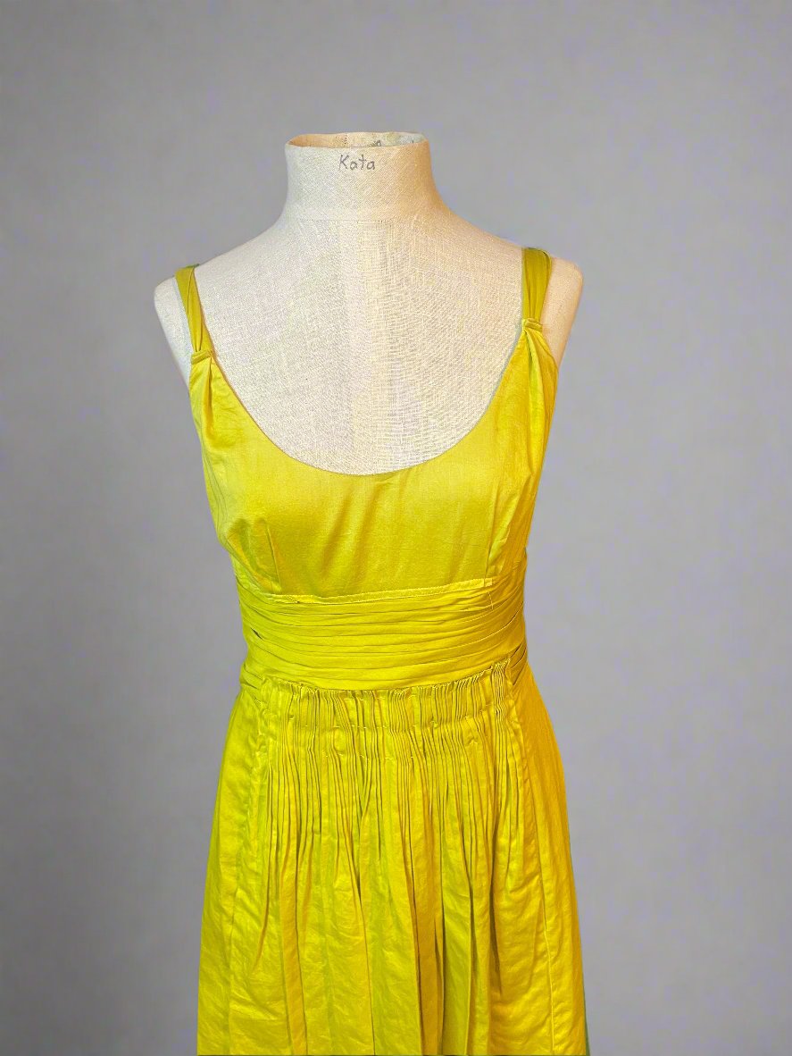 Prada Cotton Pleated Chartreuse Dress