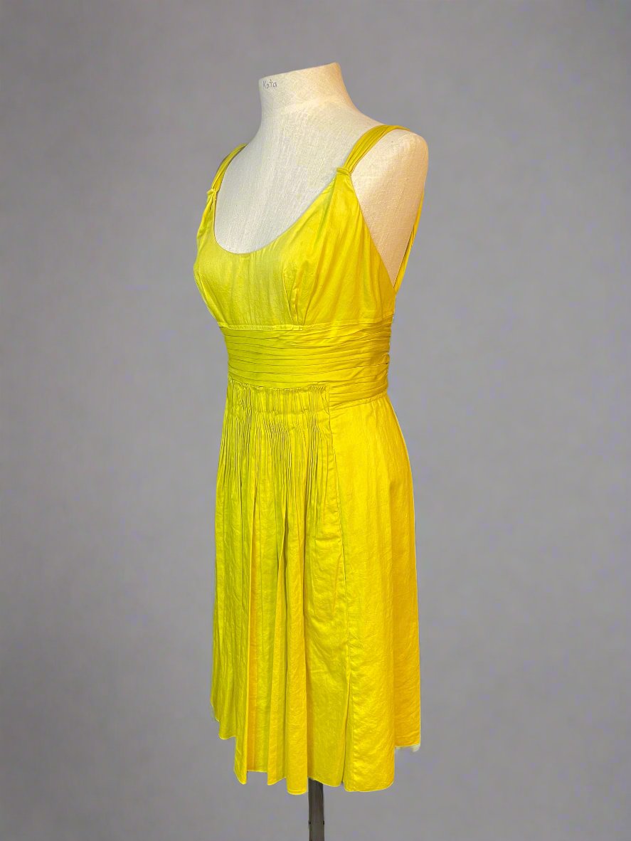 Prada Cotton Pleated Chartreuse Dress