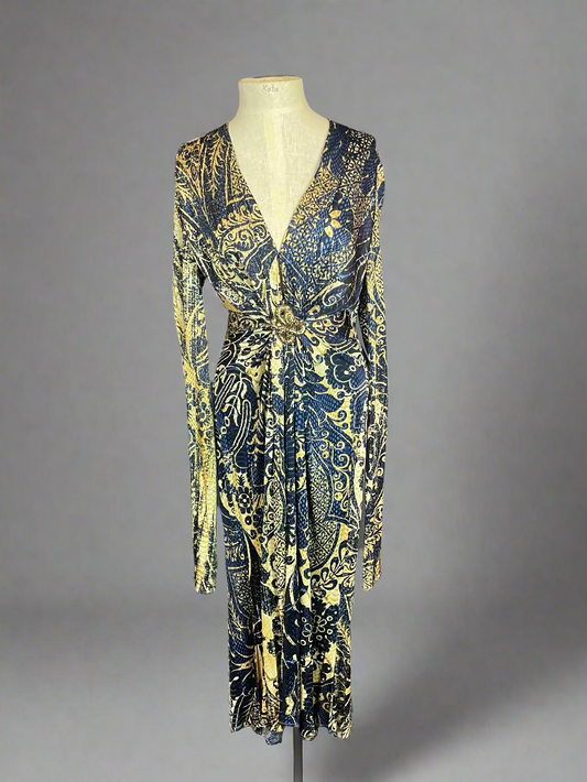 Roberto Cavalli Blue and Gold Print Dress