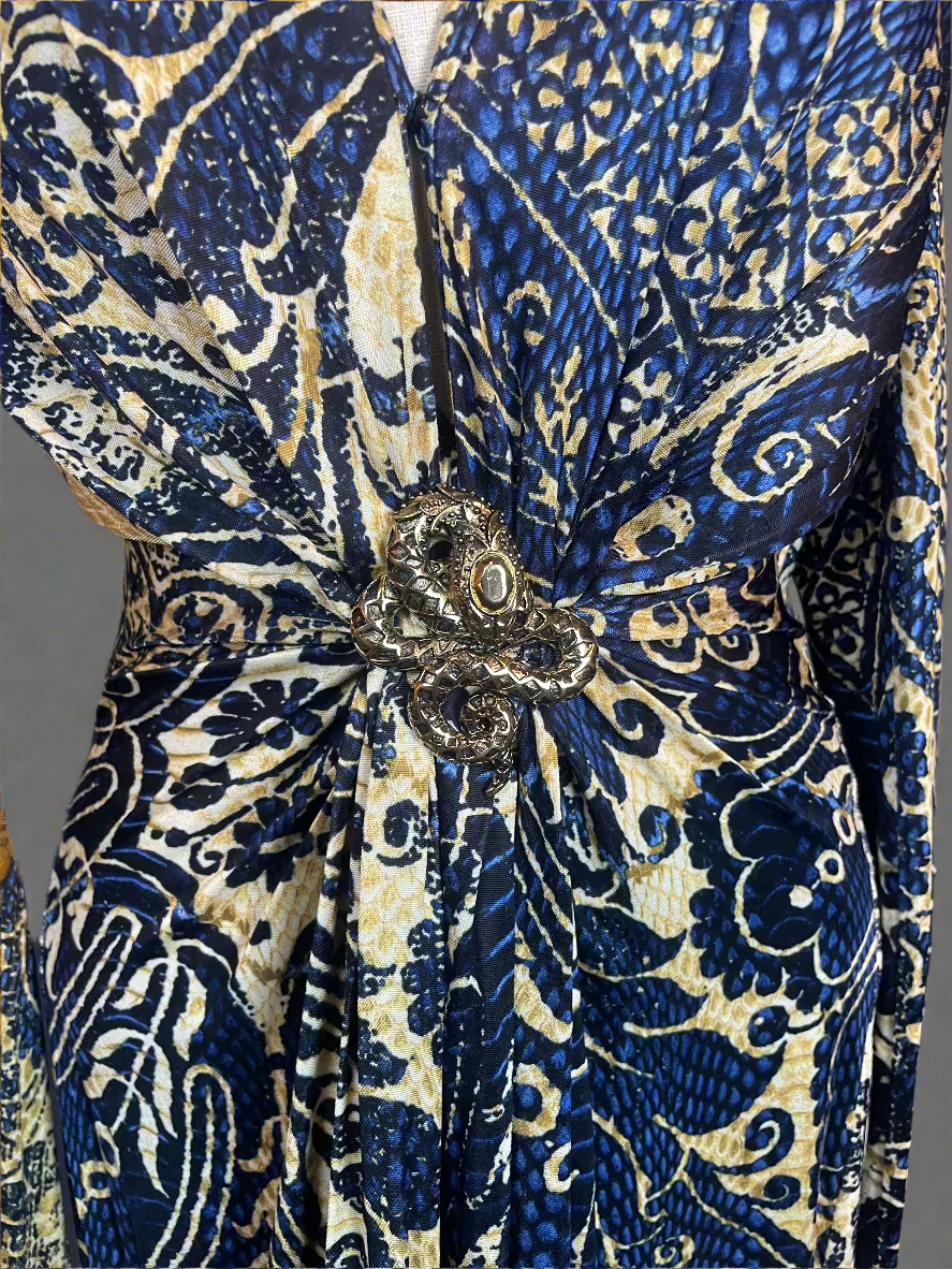 Roberto Cavalli Blue and Gold Print Dress