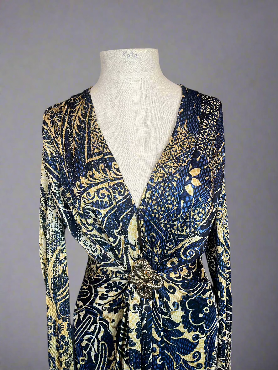 Roberto Cavalli Blue and Gold Print Dress