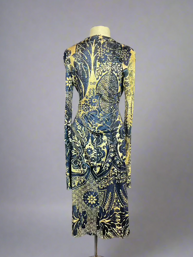 Roberto Cavalli Blue and Gold Print Dress