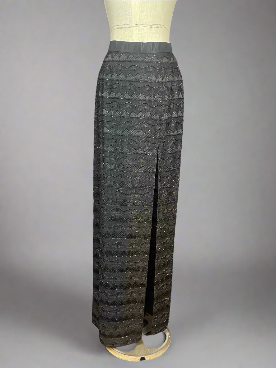 Patricia Rhodes Couture Long Black Sequin Skirt