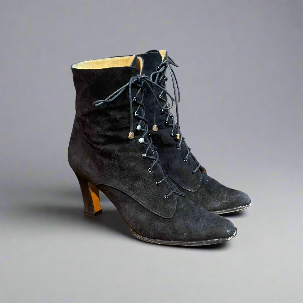 Chantal Suede Lace Up Black Bootie