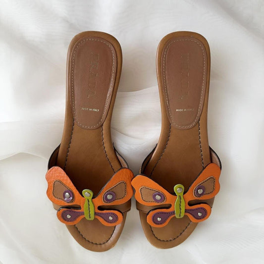 Vintage Prada Orange Butterfly Mules